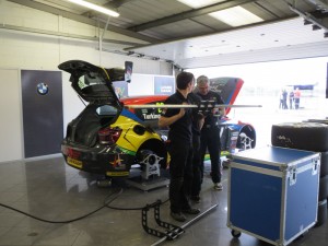 In the garage at Silverstone